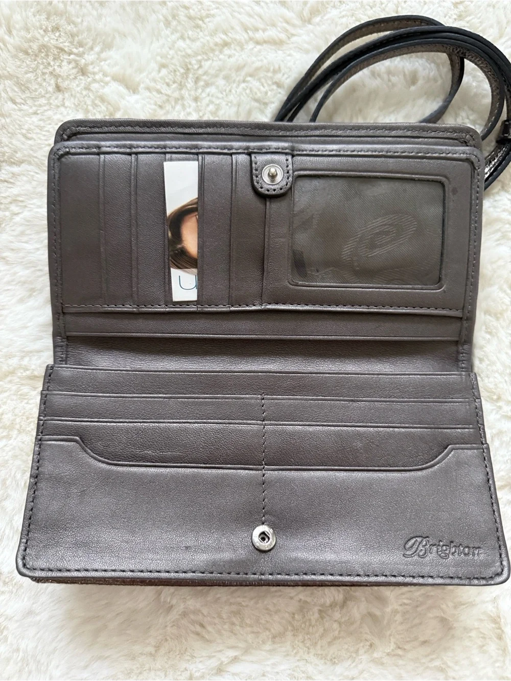 Brighton Valencia Metallic Embroidered Floral Leather Crossbody Wallet Bag